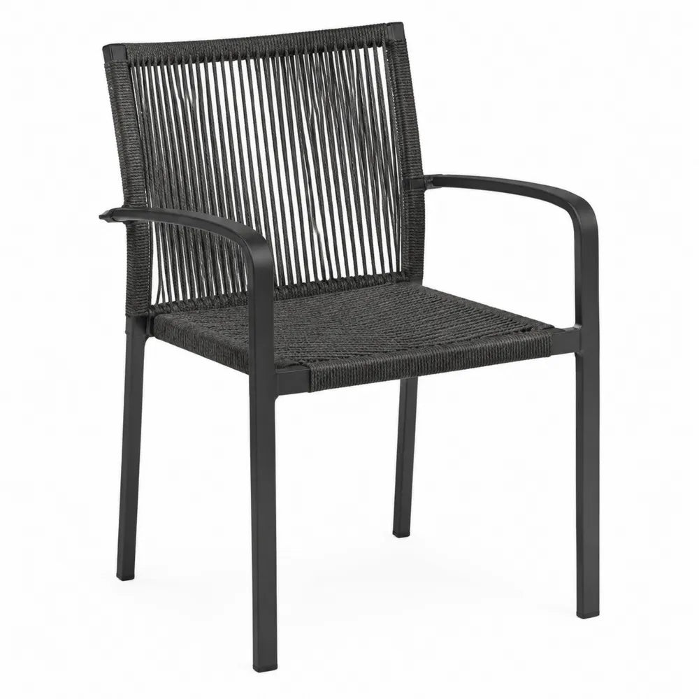 Chaise extérieure en corde noire et aluminium