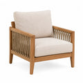 Fauteuil extérieur en bois avec coussins en lin beige