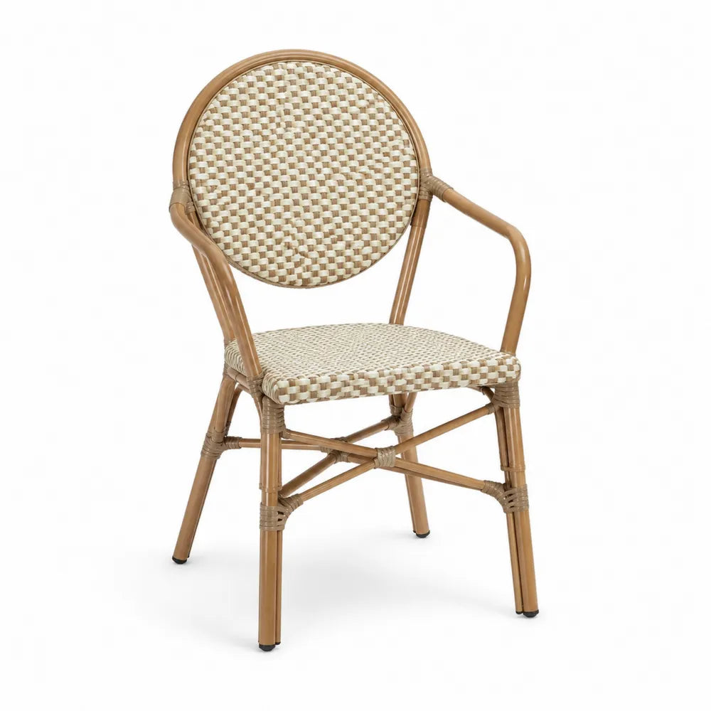 Chaise en rotin synthétique beige avec dossier rond