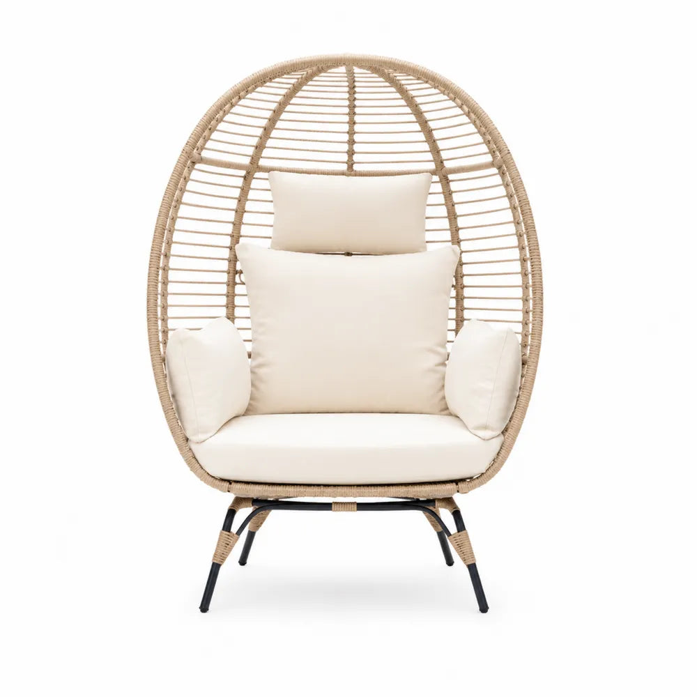 Fauteuil œuf en rotin synthétique avec coussins en polyester