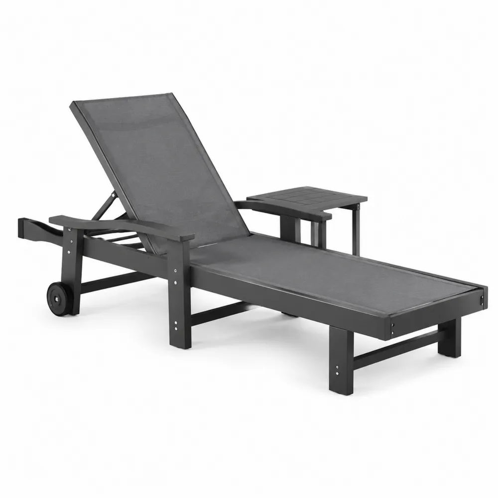 Chaise longue extérieure en aluminium noire avec table