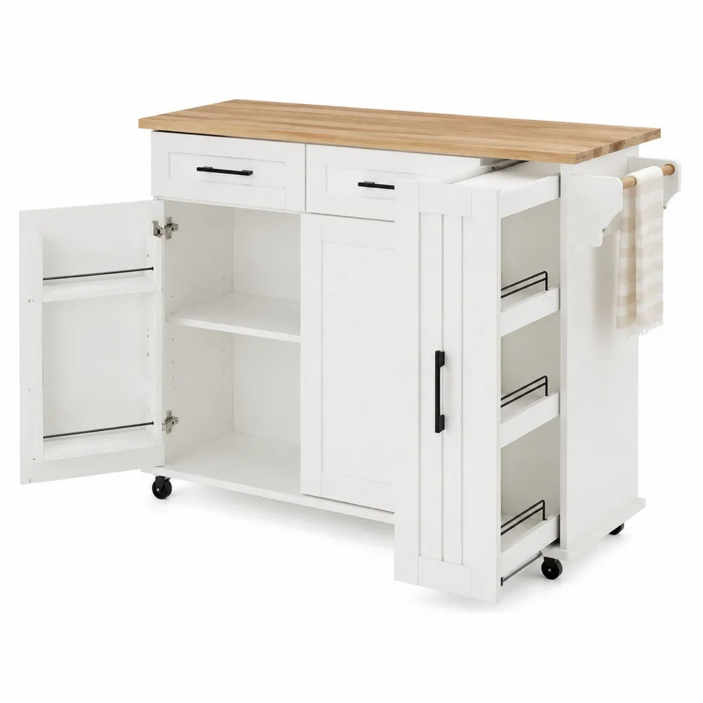 Chariot de Cuisine en Bois Blanc avec Plateau et Roulettes 120cm x 60cm x 90cm