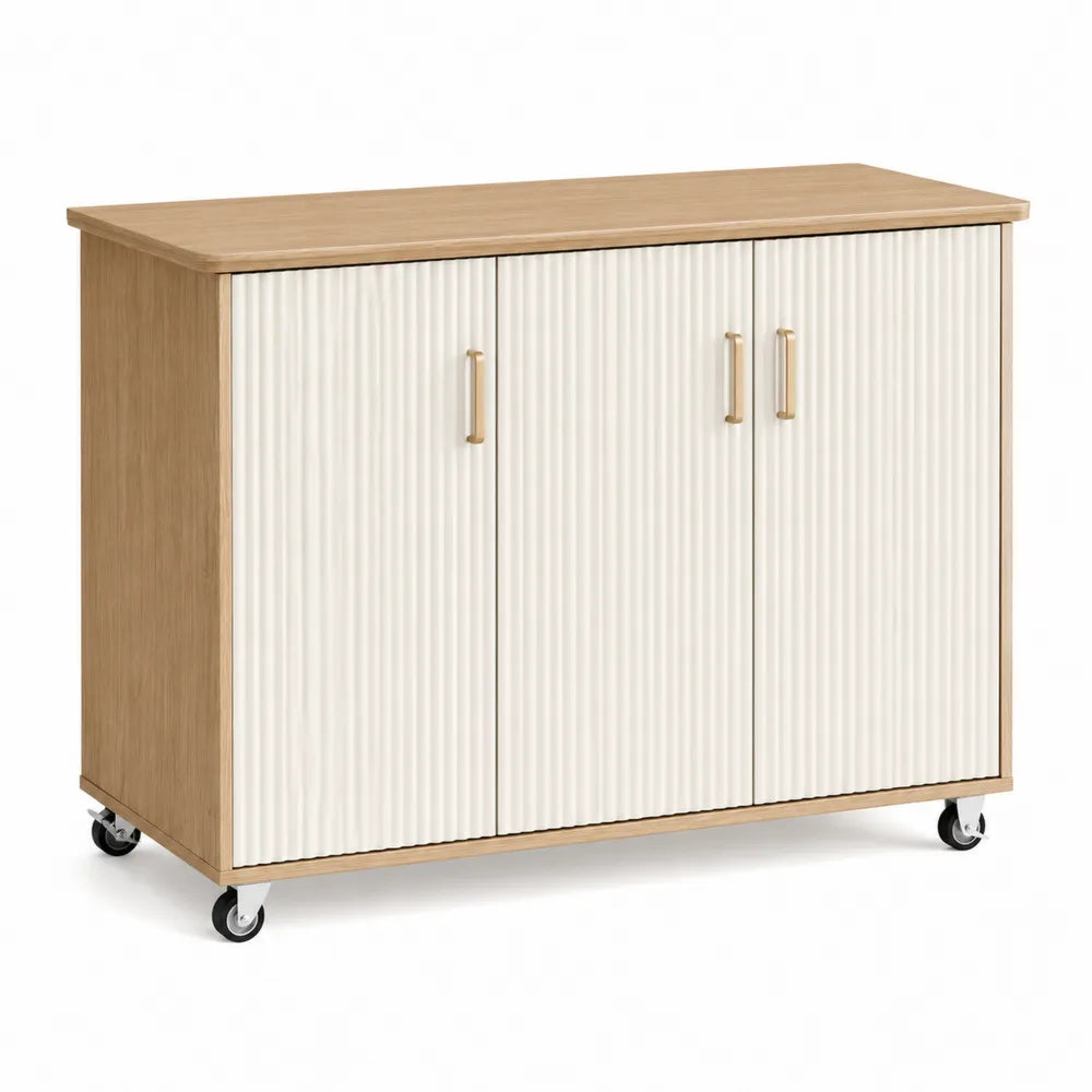 Meuble de rangement en bois avec portes MDF sur roulettes