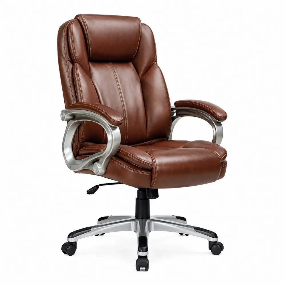 Chaise de bureau en cuir synthétique avec accoudoirs métalliques