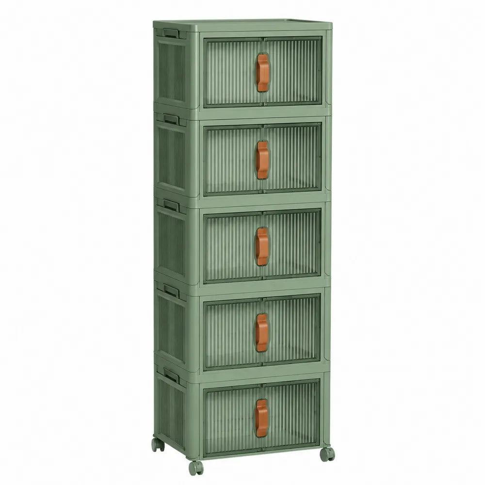 Armoire de rangement en plastique à 5 tiroirs avec roulettes, vert