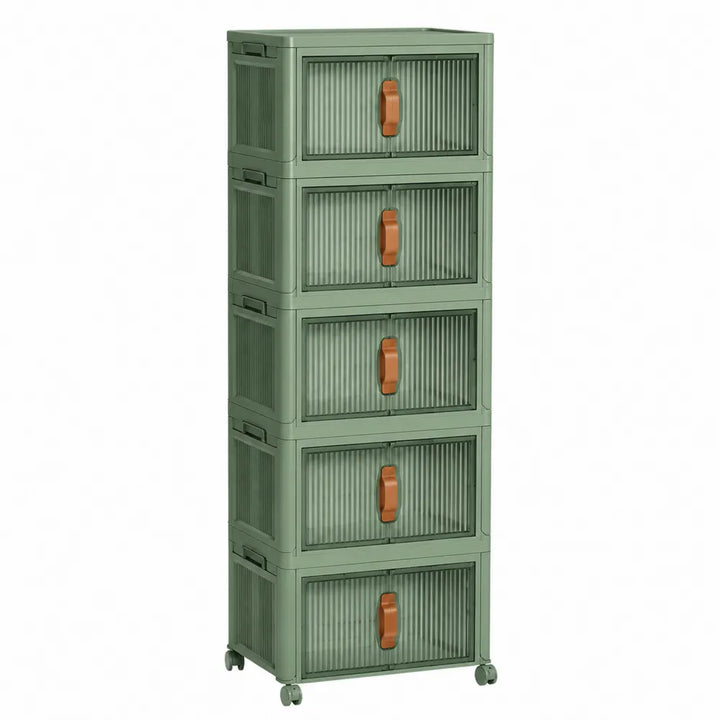 Armoire de rangement en plastique à 5 tiroirs avec roulettes, vert