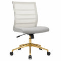 Chaise de bureau en tissu polyester blanc et gris avec cadre en métal doré