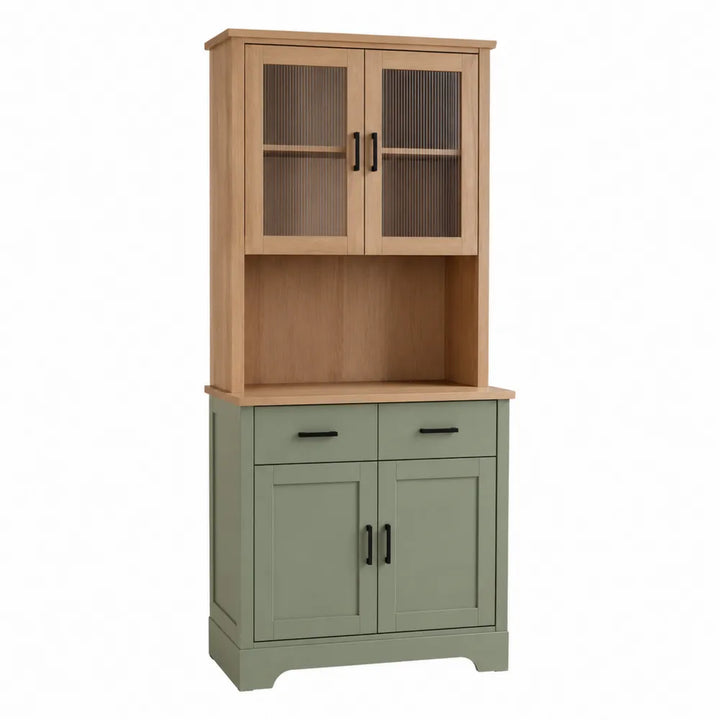 Buffet en bois et vert avec portes vitrées