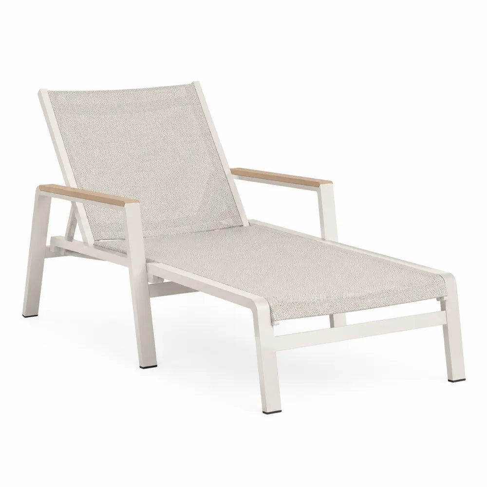 Chaise longue en aluminium blanc et textilène beige