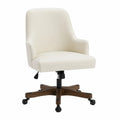 Chaise de bureau pivotante en cuir synthétique crème avec base en bois